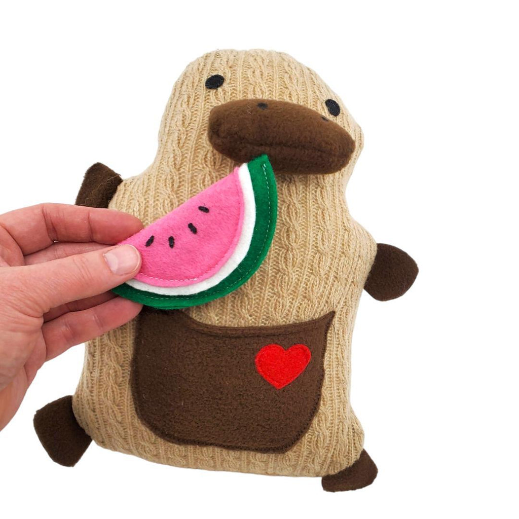 Plush - Platypus with Watermelon Slice Treat by Happy Groundhog Studio