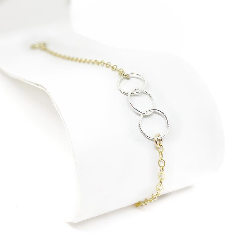 Bracelet - Trio Sterling Circles on Gold-fill Chain by Foamy Wader