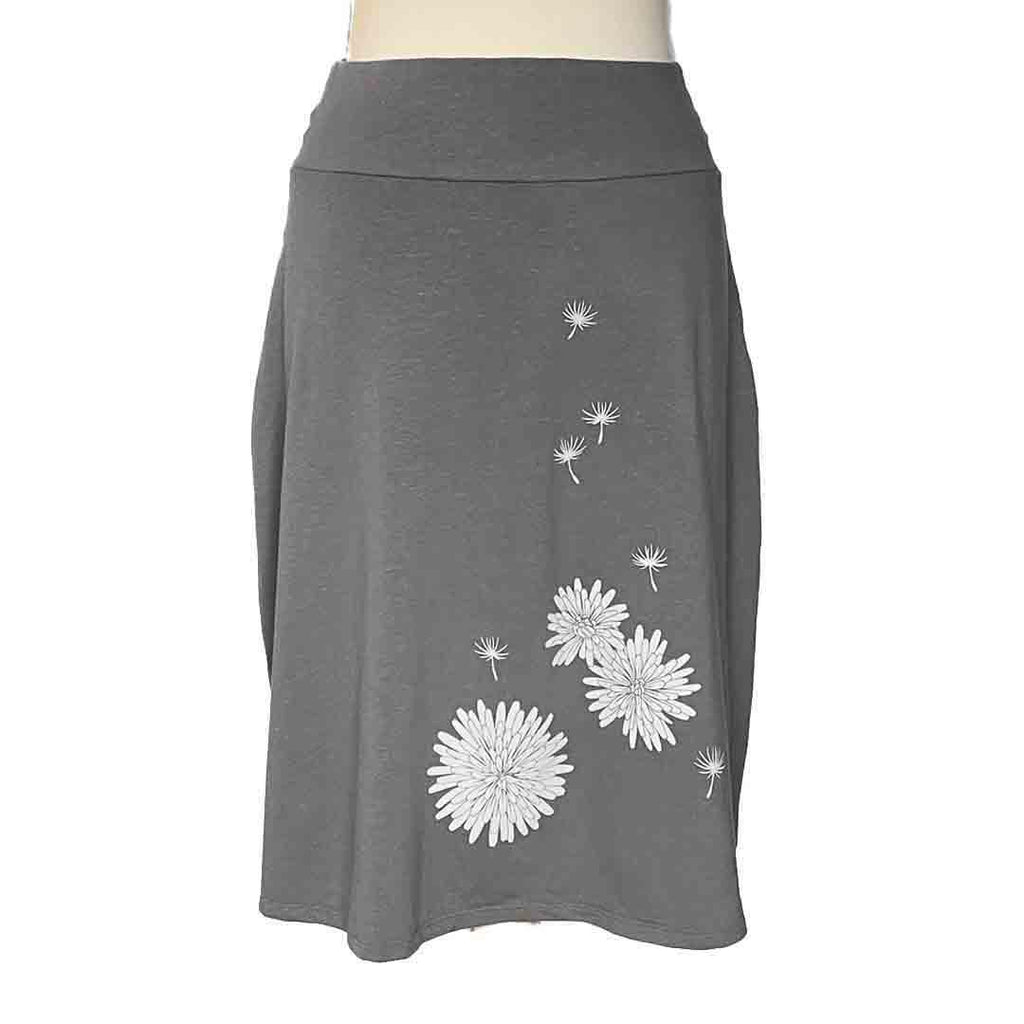 Skirt - Dandelion A-Line (Light Gray Flowers on Gray) by Uzura