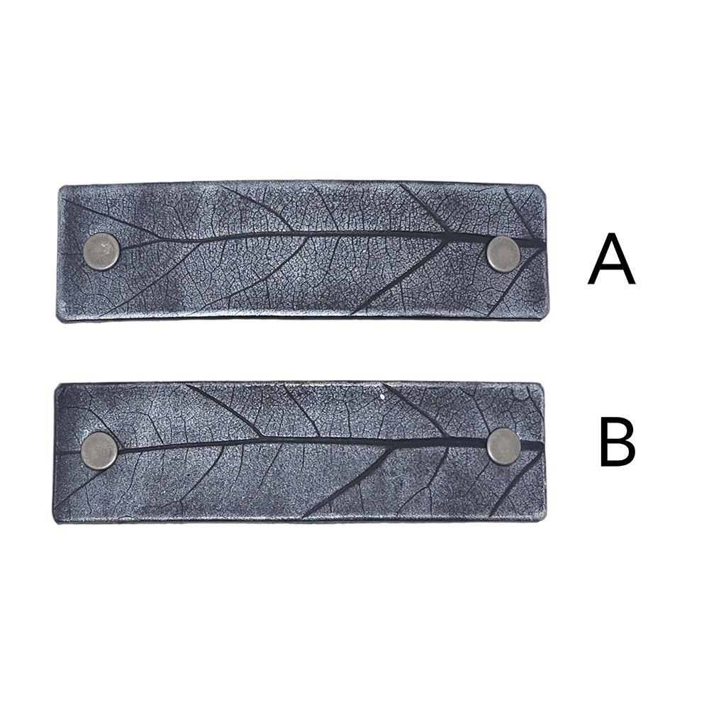 Barrette - Oak Leaf Silver and Black Leather (A or B) by PlatypusMax