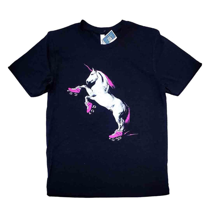 Adult Tee- Roller Skating Unicorn Heathered Black by Ugly Baby