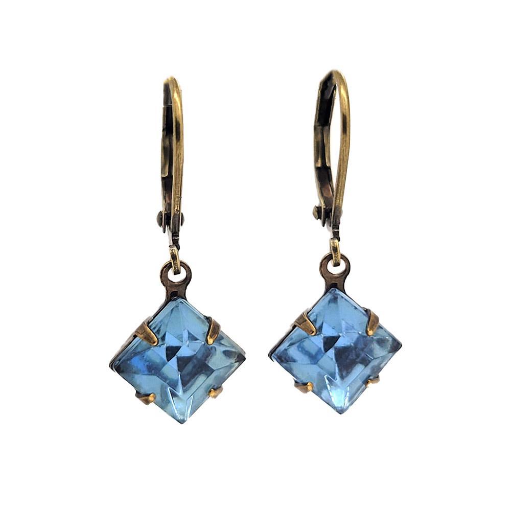 Drop Earrings - Blues - Antiqued Brass Vintage Rhinestones (Assorted Shapes) by Christine Stoll | Altered Relics
