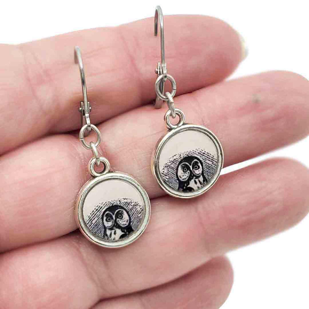Earrings - Owl Antiqued Silver by Christine Stoll | Altered Relics