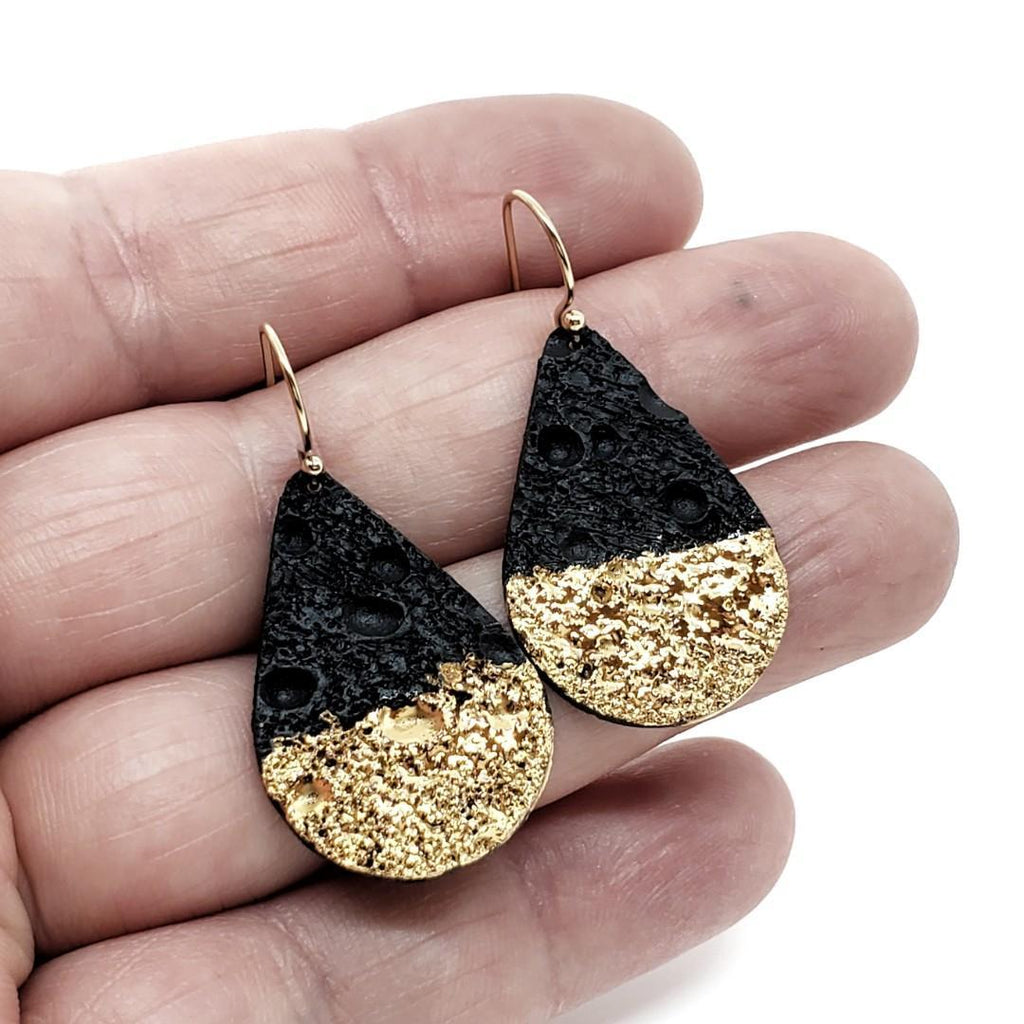 Earrings – Drops – Lava Raindrop Black Gold by Almeda Jewelry