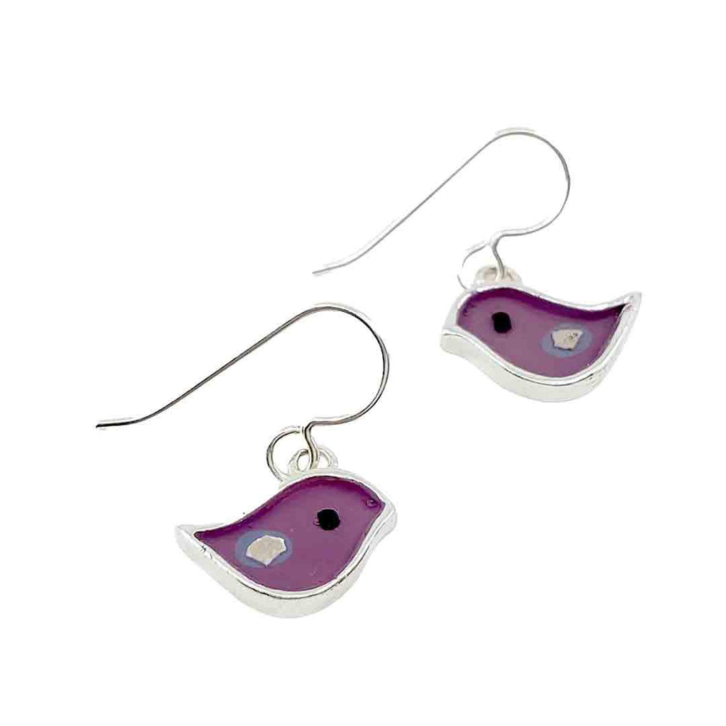 Earrings - Single Birds (Purple) by Happy Art Studio