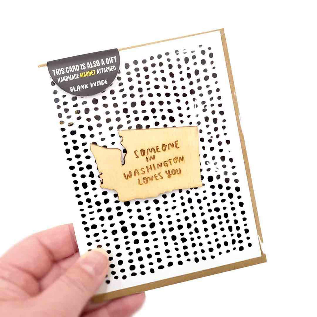 Magnet Card - Someone in WA Loves You - Natural WA State on BW Dots by SnowMade
