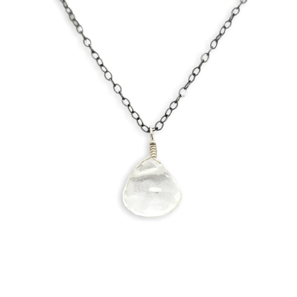 Necklace - Tivoli White Topaz Gemstone Oxidized Sterling by Foamy Wader