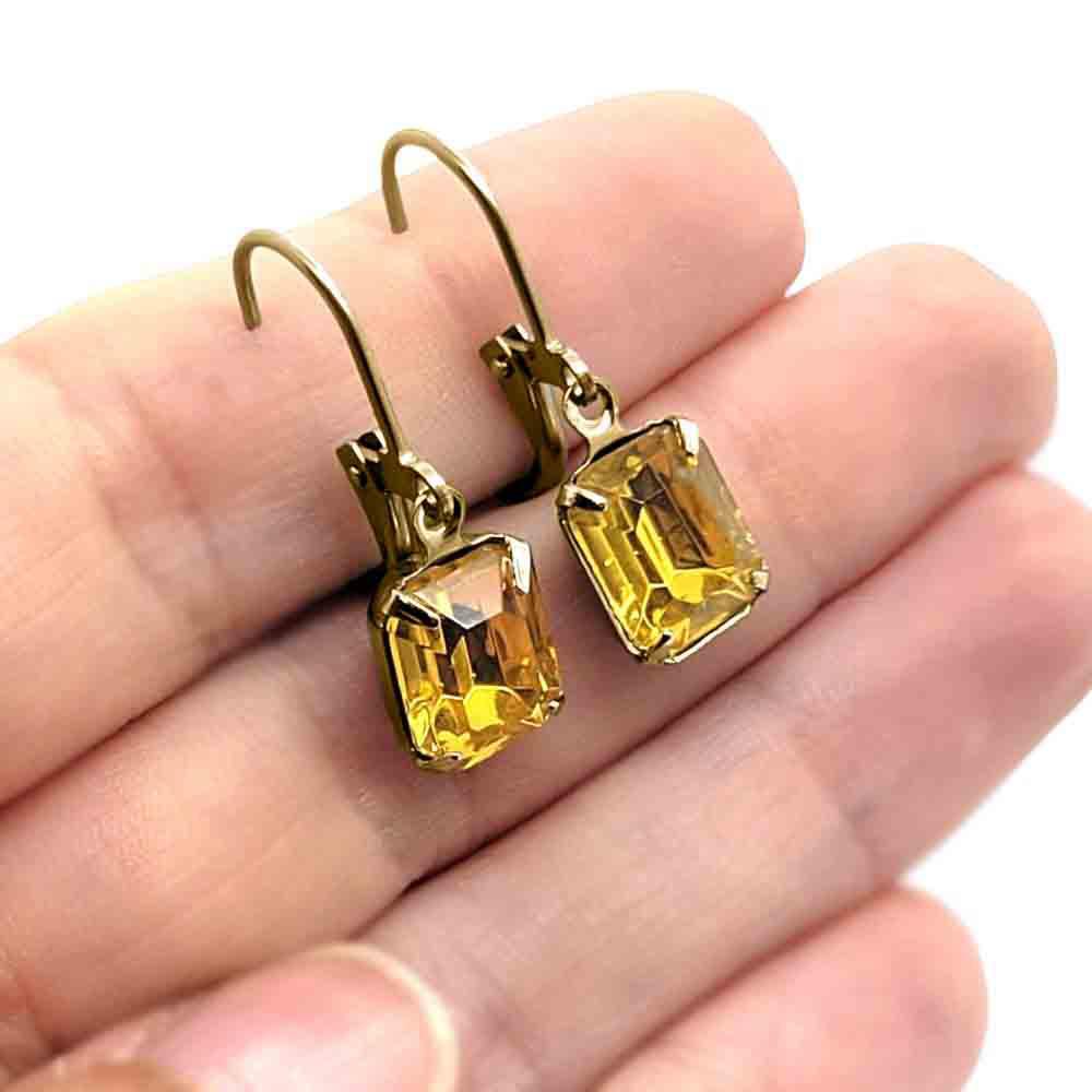 Earrings - Oranges and Yellows - Brass Vintage Rhinestone Dangles (Assorted Styles) by Christine Stoll | Altered Relics