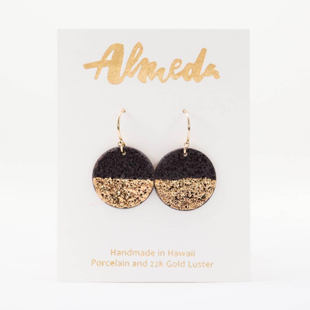 Earrings – Drops – Lava Circle Black Gold by Almeda Jewelry