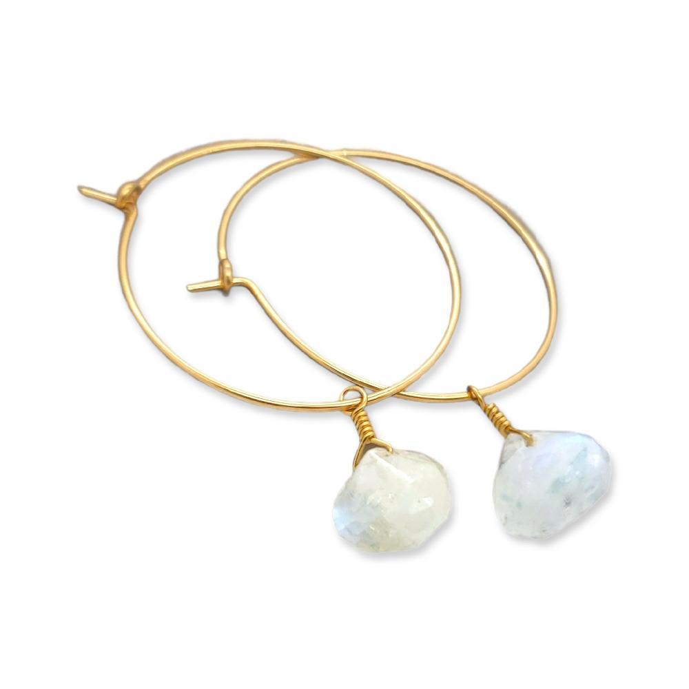 Earrings - Hoops 14K Gold Fill Moonstone by Foamy Wader