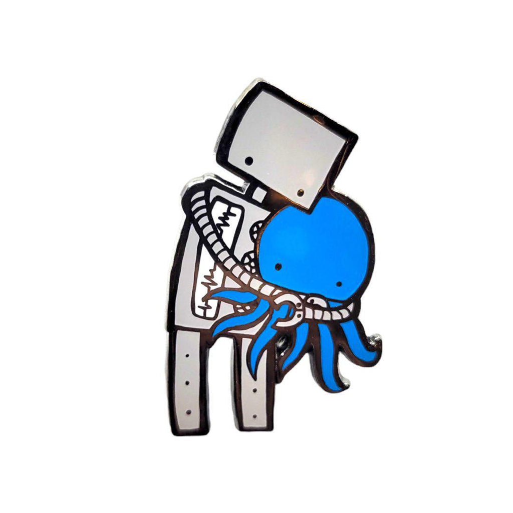 Enamel Pin - Robot Hugging Octopus by LaRu