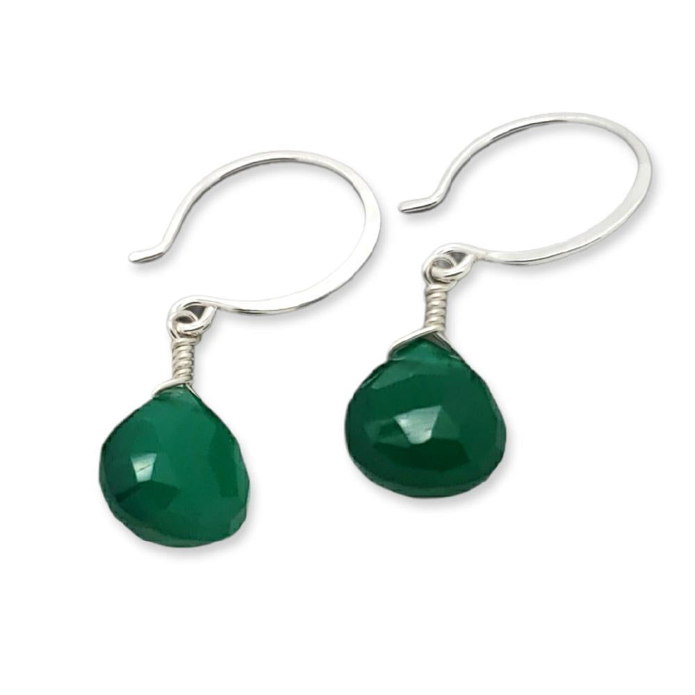 Earrings - Green Onyx Gemstone Drops Sterling by Foamy Wader