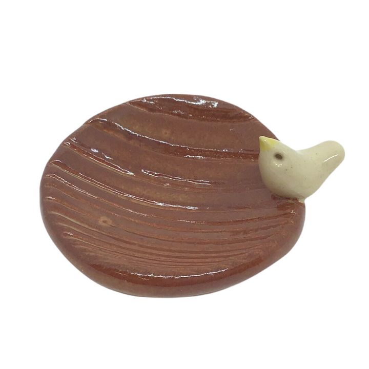 Mini Tray - Shino Brown Faux Bois With Bird by Tasha McKelvey