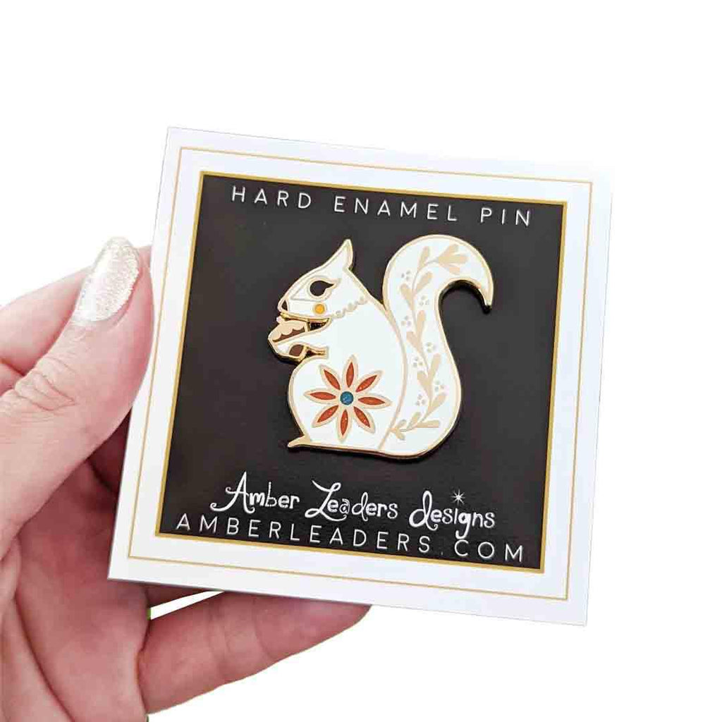 Enamel Pin - White Squirrel by Amber Leaders Designs