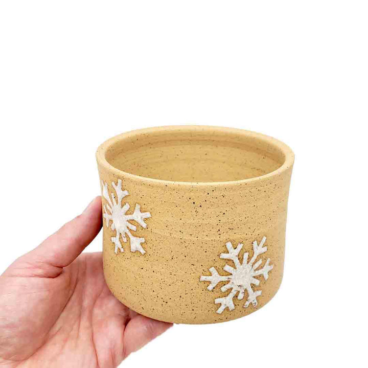 Pot - Large - White Snowflakes by Kathy Manzella Ceramics