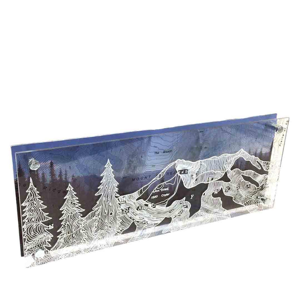 Wall Art - 16x6in - Mountain and Trees Mount Saint Helens Floating Frame Map by Modern Terrain