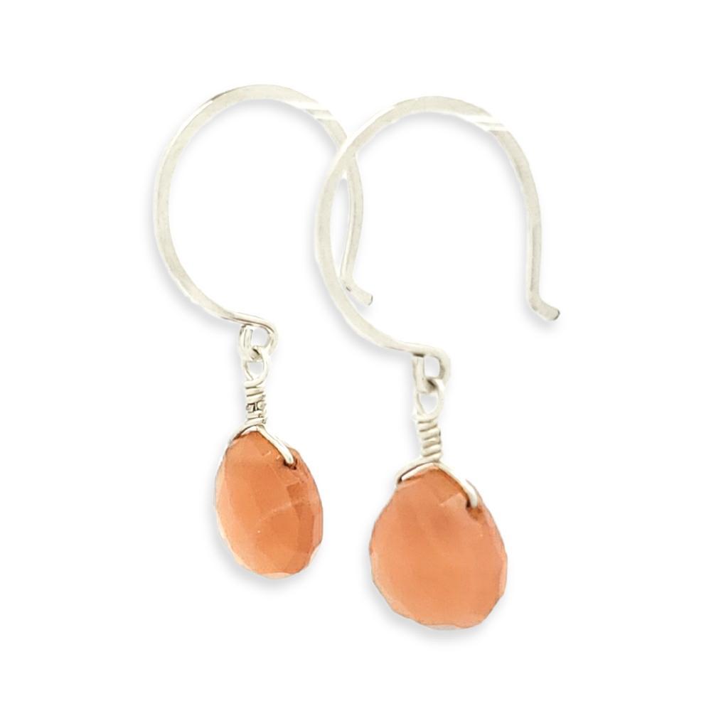 Earrings -  Peach Moonstone Gemstone Drops Sterling by Foamy Wader