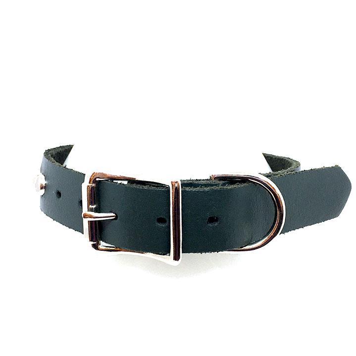 Dog Collar - M - Dark Green with Silver Studs by Greenbelts
