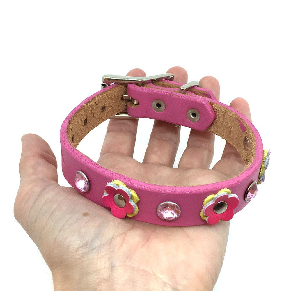 Dog Collar - S - Pink with Flowers and Gems by Greenbelts