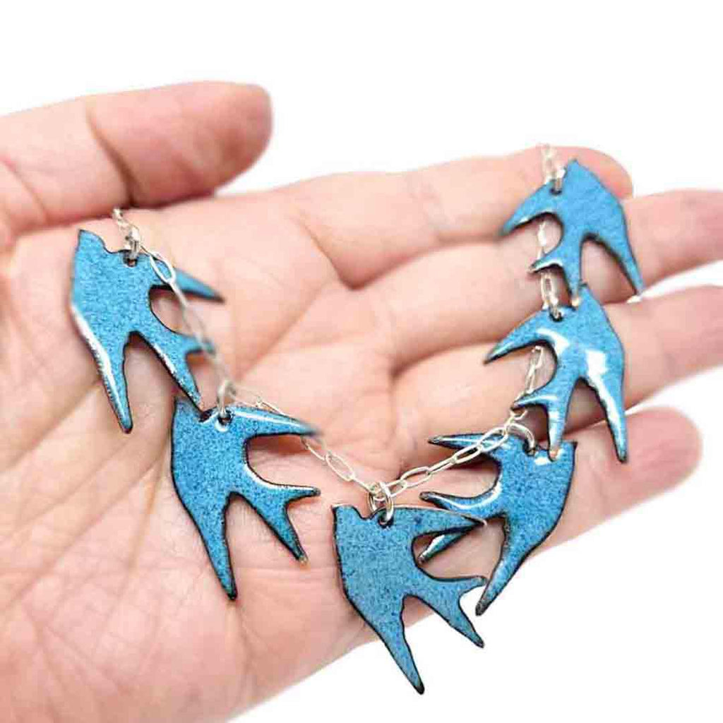 Necklace - 6 Birds (Light Blue Gradient) by Magpie Mouse Studios