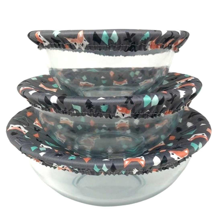 Bowl Covers - Set of 3 - Geo Foxes on Gray by Semi-Sustainable Goods