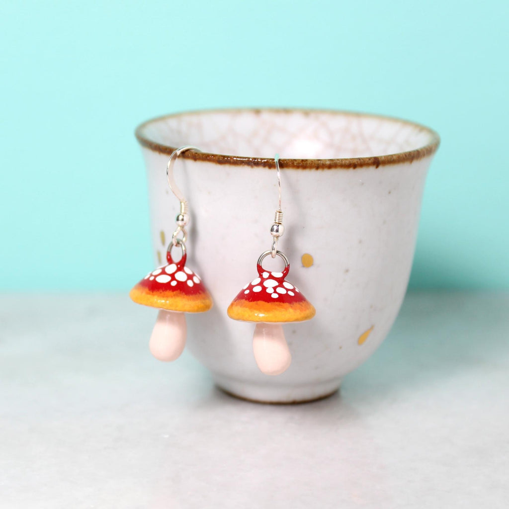Earrings - Red Mushroom Drops by Mariposa Miniatures