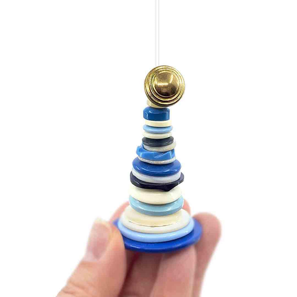 Ornament - Button Tree - Blue and White with Brass Topper by XV Studios