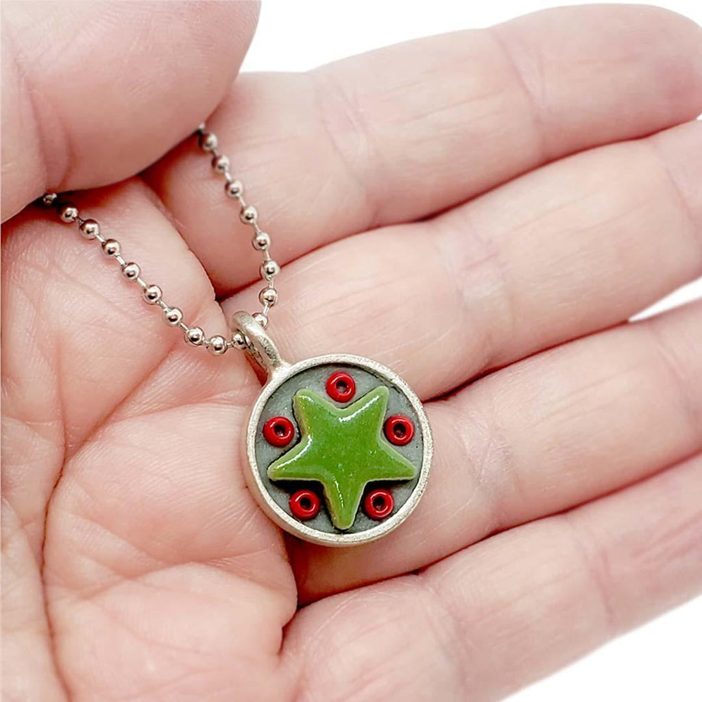 Necklace - Star Baby - Green Star Red Beads by XV Studios