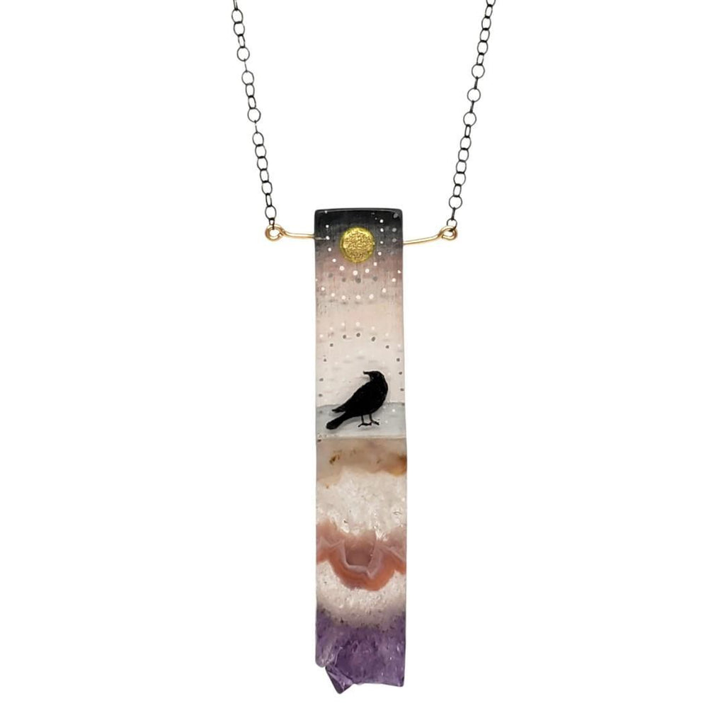 Necklace - Amethyst Crow and Moon by Fernworks
