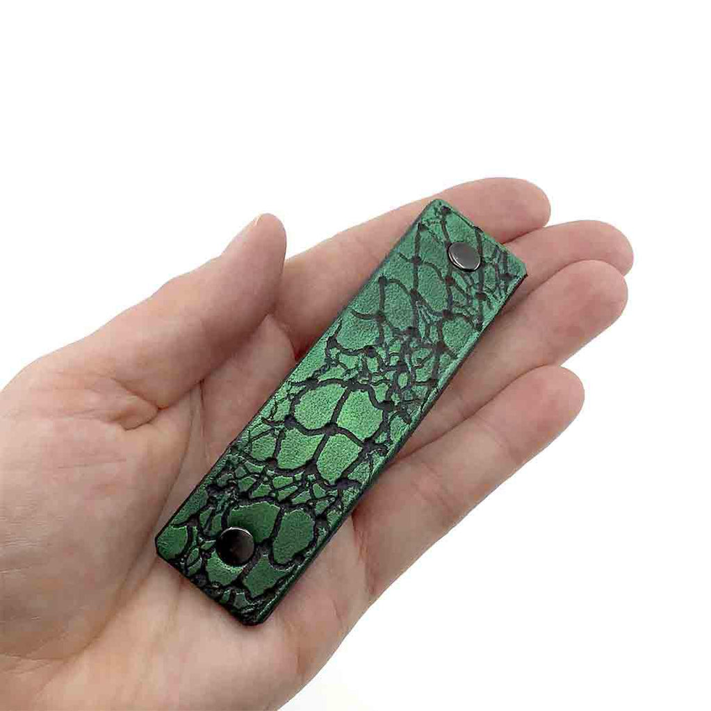 Barrette - Green Dragon Scale Embossed Leather by PlatypusMax