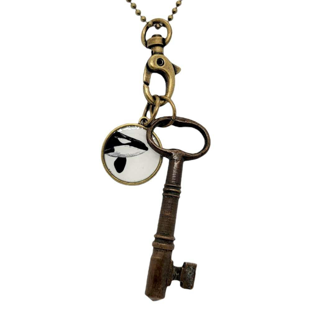 Necklace - Vintage Image - Orca & Key (Brass) by Christine Stoll | Altered Relics