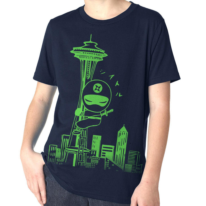 Kids Tee - Seattle Ninja Green on Navy Crewneck (2T, 4T, Youth XS - XL) by Namu