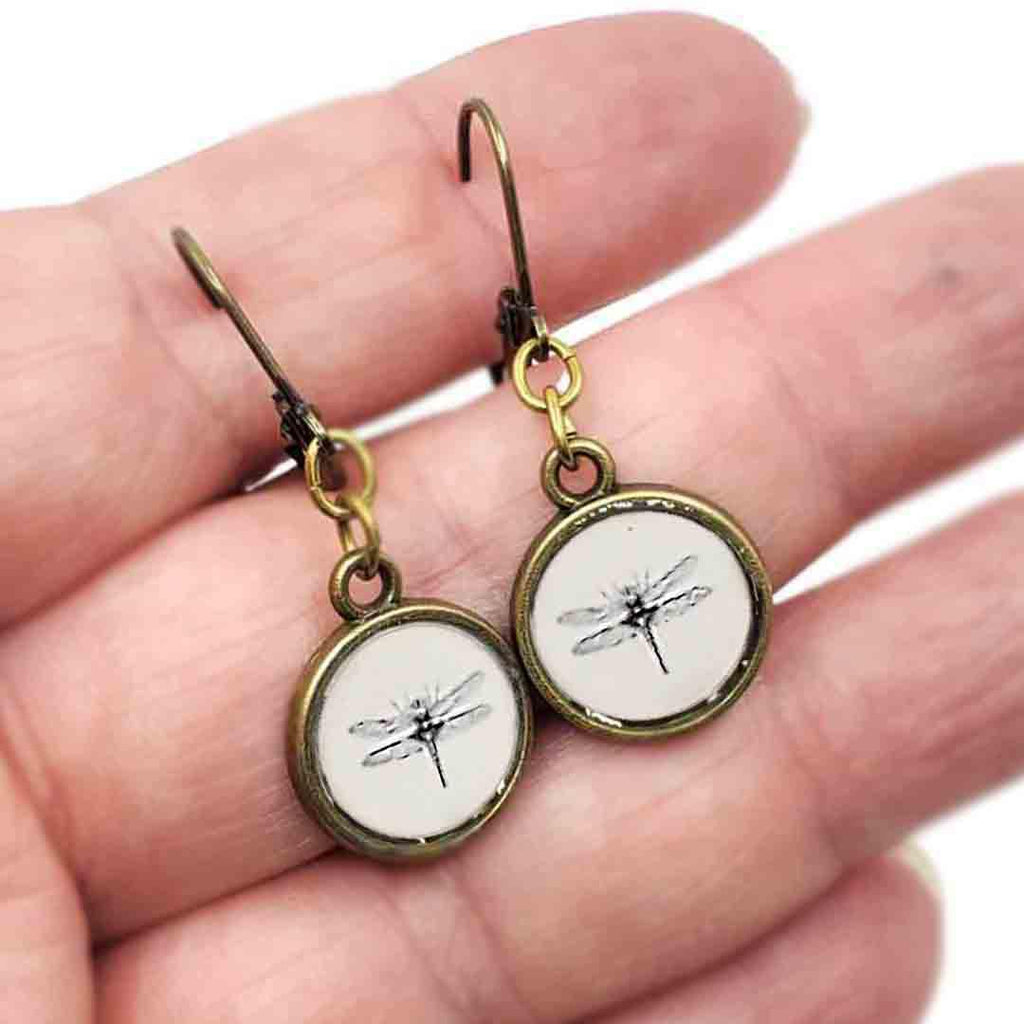 Earrings - Dragonfly Antiqued Brass by Christine Stoll | Altered Relics