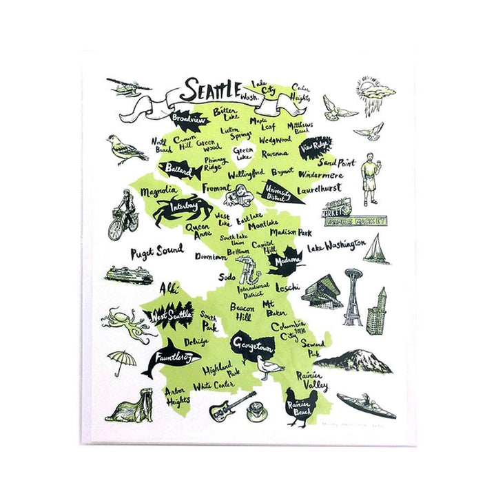 Art Print - 11.5 x 14 Seattle Neighborhoods (Spring Green) by Oliotto