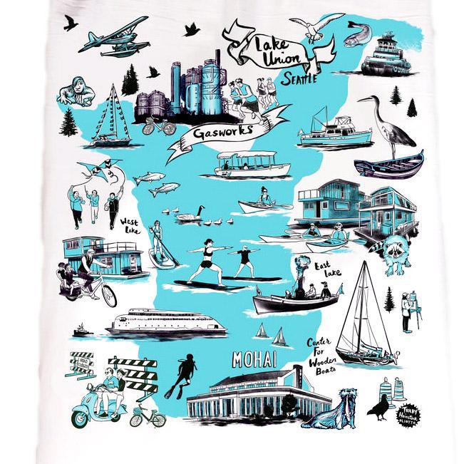 Tea Towels - Lake Union Blue by Oliotto