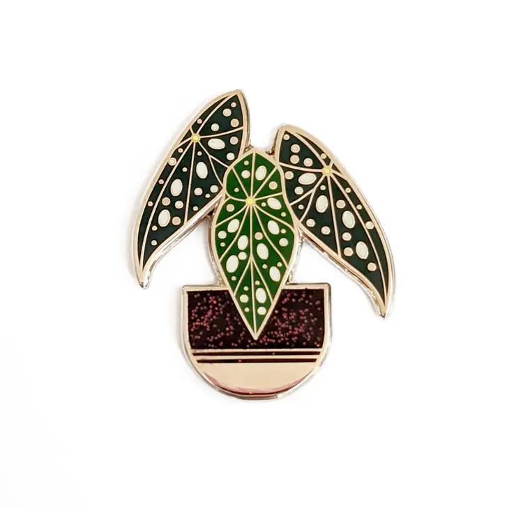 Enamel Pin - Black Polka Dot Begonia by Amber Leaders Designs