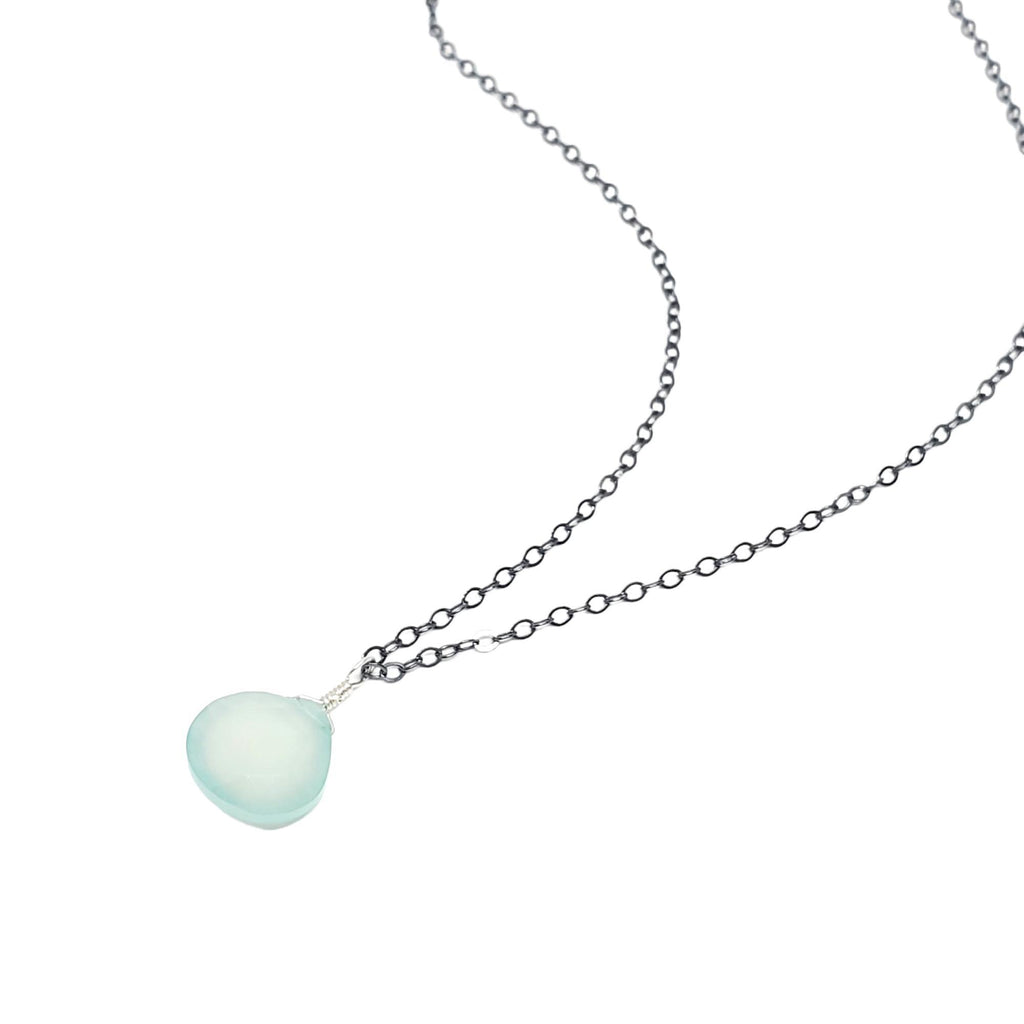 Necklace - Aqua Chalcedony Gemstone Oxidized Sterling by Foamy Wader