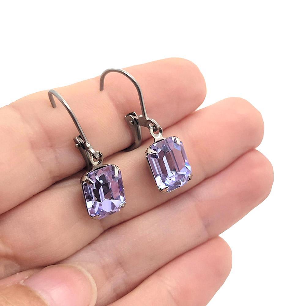 Drop Earrings - Purples - Stainless Steel Vintage Rhinestones (Assorted Shapes) by Christine Stoll | Altered Relics