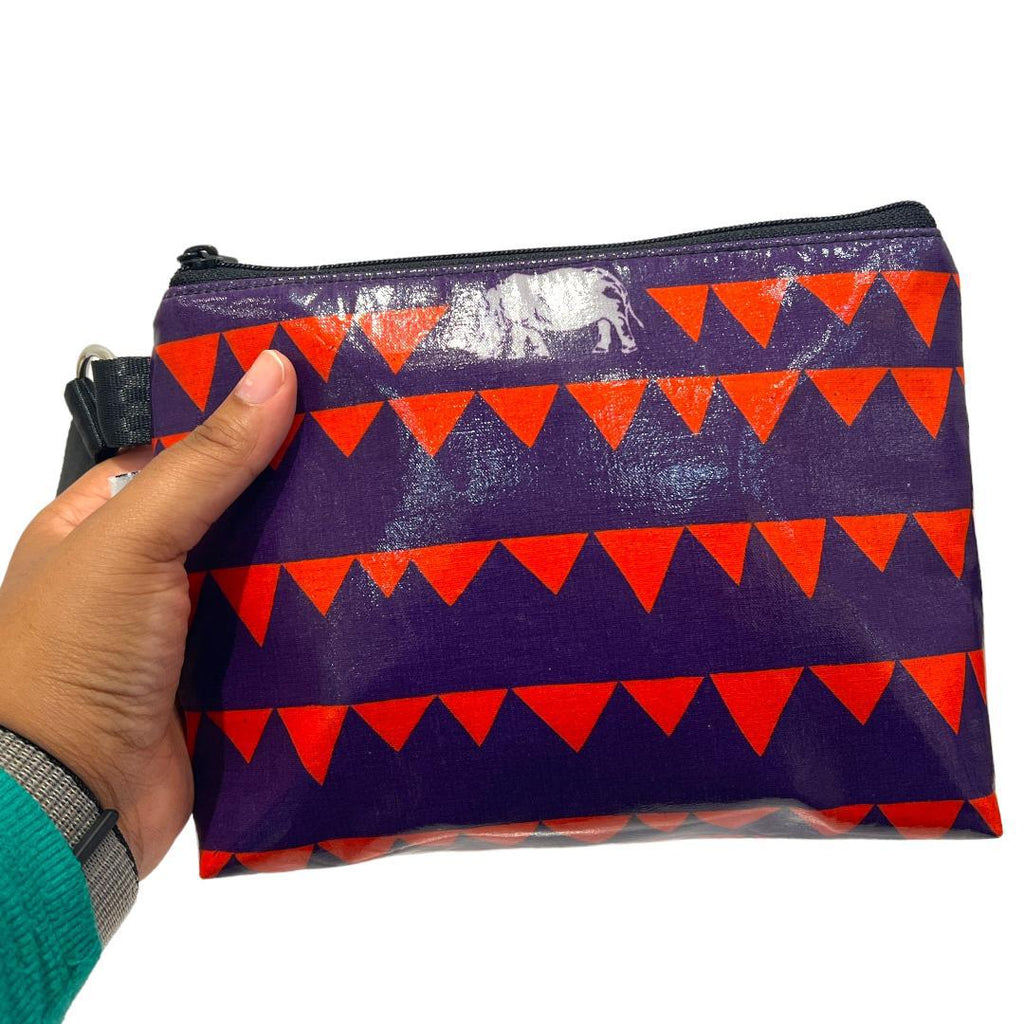 Makeup Bag - Large - Rhino Red Triangles on Purple by Laarni and Tita