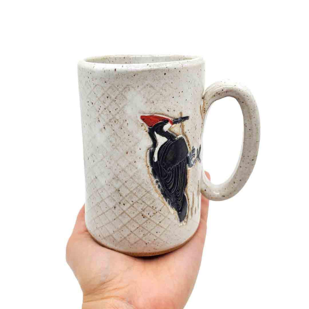 Mug - 16oz - Woodpecker White Ceramic Mug by White Squirrel Clayworks