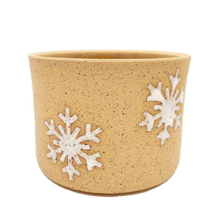 Pot - Large - White Snowflakes by Kathy Manzella Ceramics