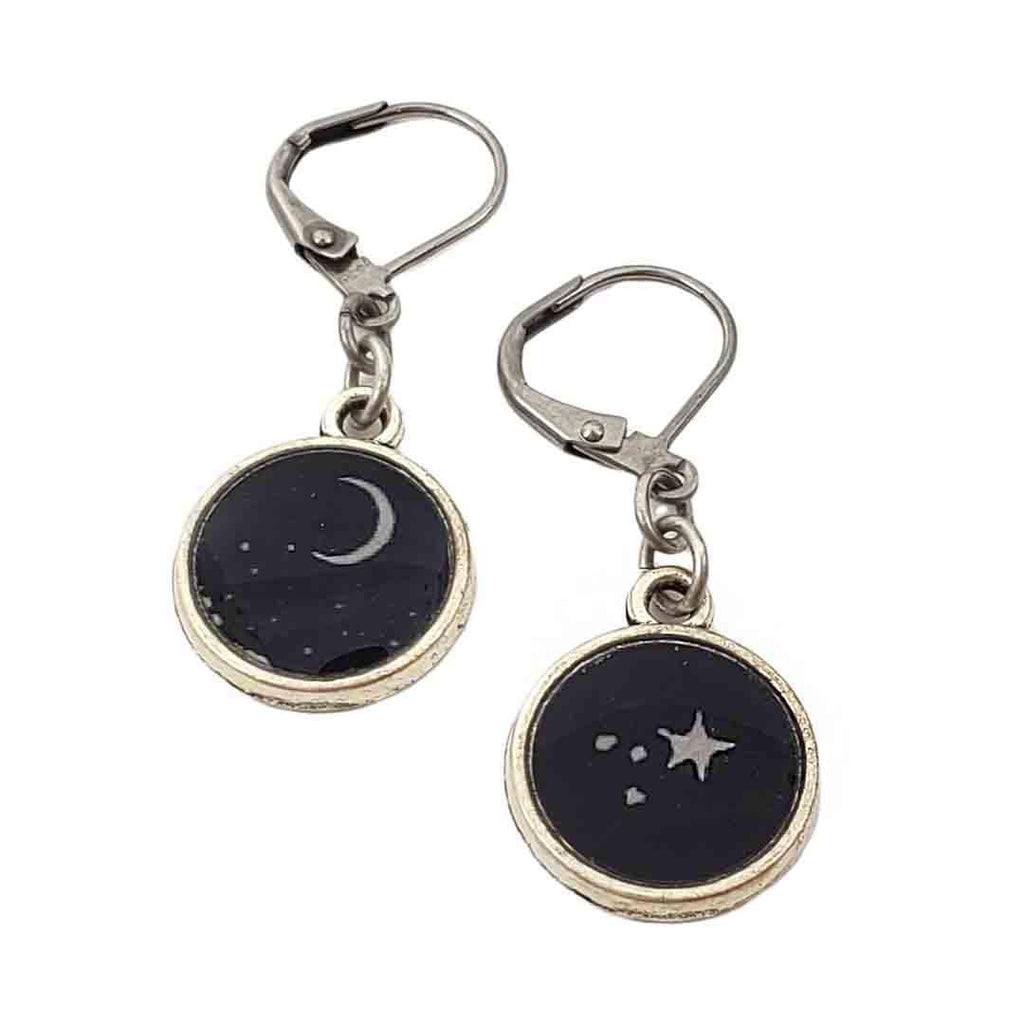 Earrings - Moon and Stars Antiqued Silver by Christine Stoll | Altered Relics
