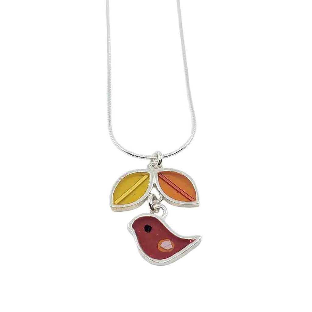 Necklace - Bird Leaf (Red) by Happy Art Studio