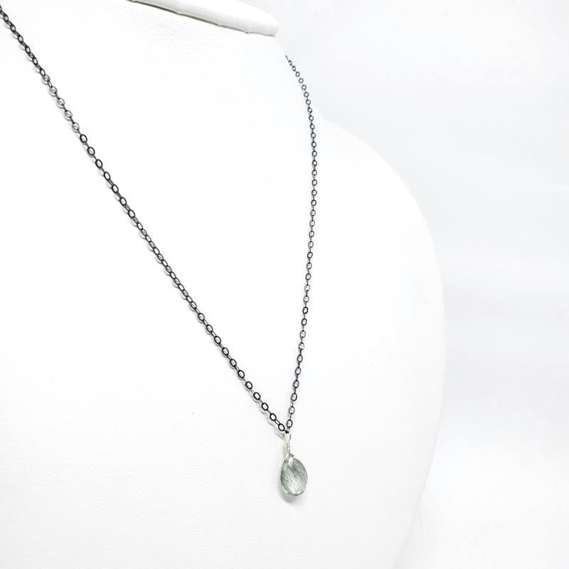 Necklace - Moss Aquamarine Freckles Gemstone Oxidized Sterling by Foamy Wader