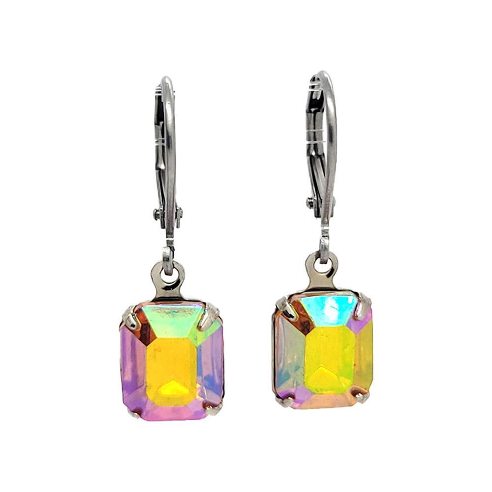 Drop Earrings - Aurora Borealis - Stainless Steel Vintage Rhinestones (Assorted Shapes) by Christine Stoll | Altered Relics