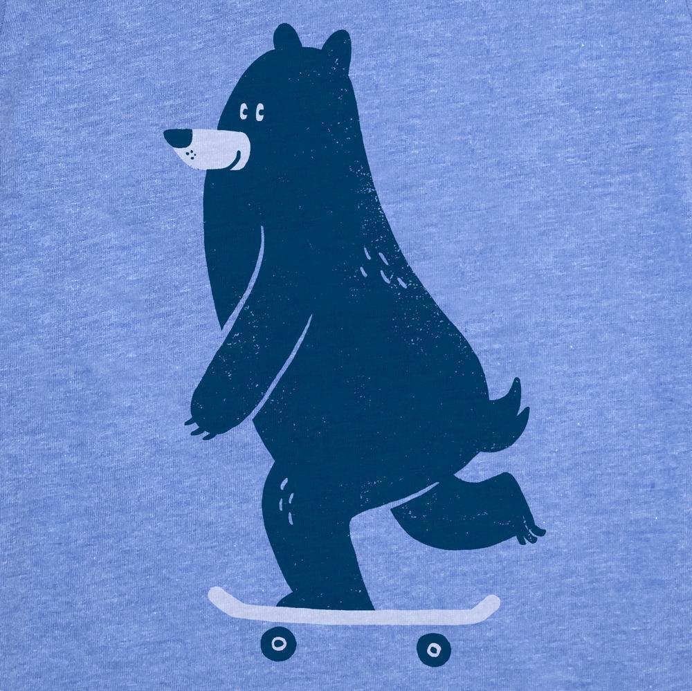 Kids Tee - Bear on Skateboard Blue Tee (2T - L) by Factory 43
