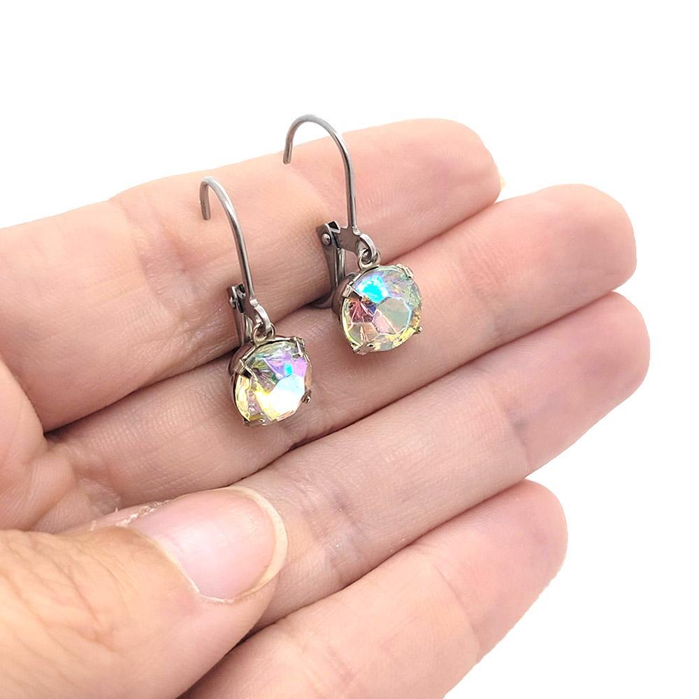 Drop Earrings - Aurora Borealis - Stainless Steel Vintage Rhinestones (Assorted Shapes) by Christine Stoll | Altered Relics