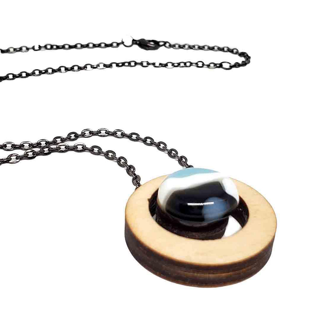 Necklace - Offset Circle Maple (BW Gray) by Glass Elements