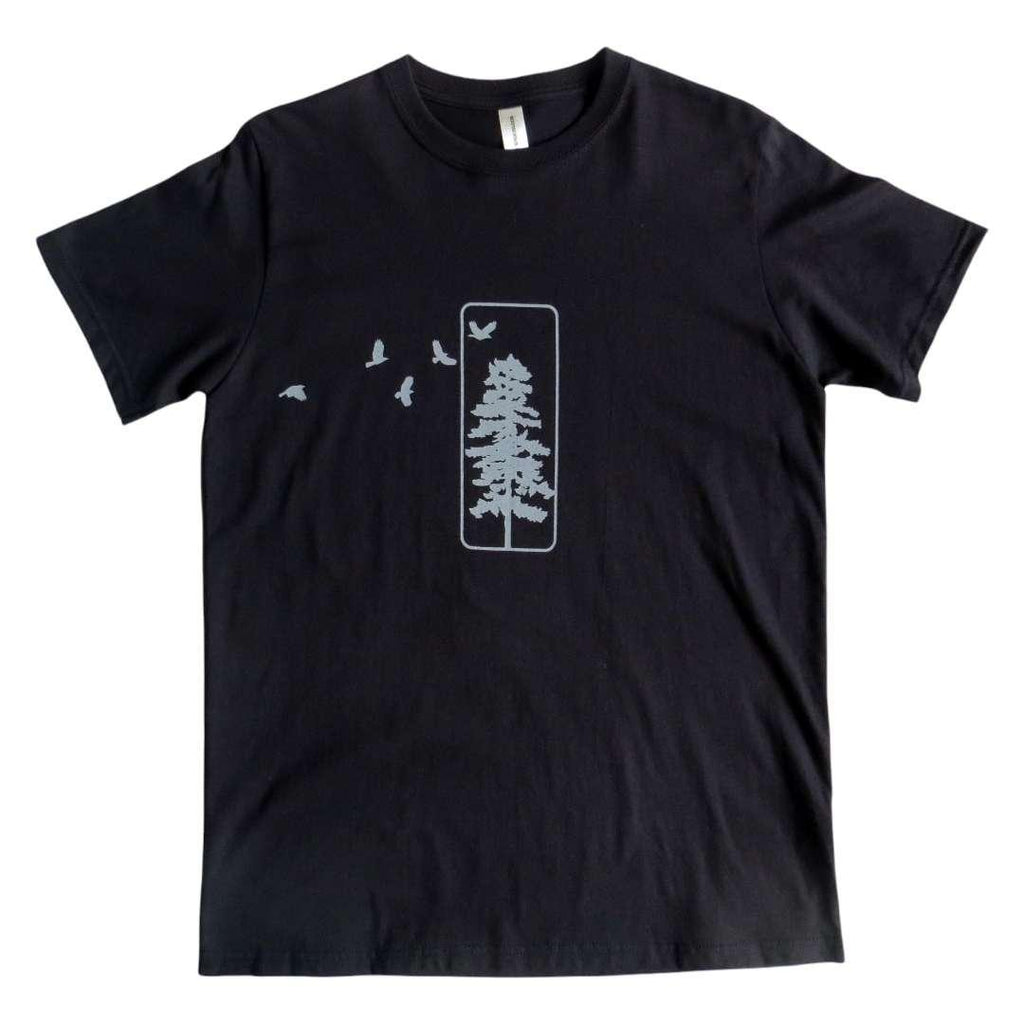 Short Sleeve - Birds and Pine Black Organic Cotton by Uzura
