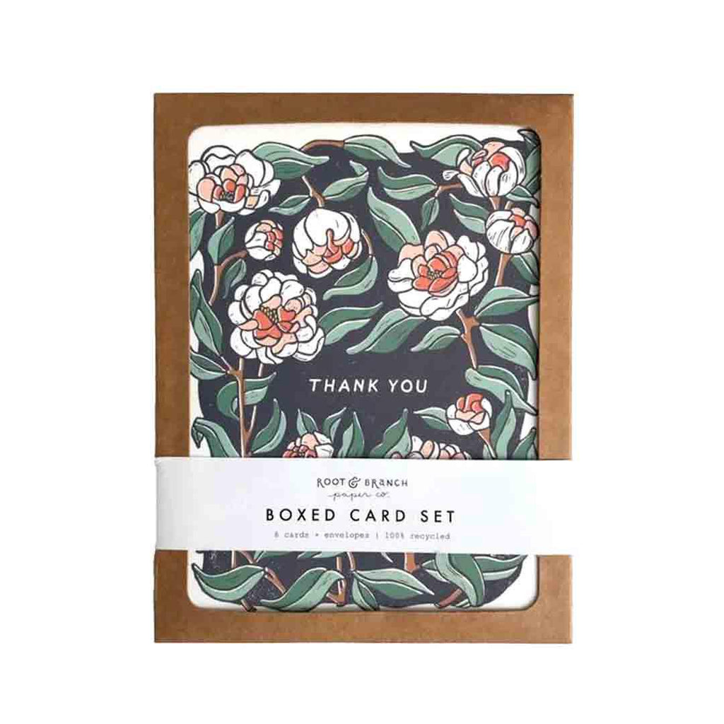 Card Set of 8 - Thank You - Peony by Root and Branch Paper Co.